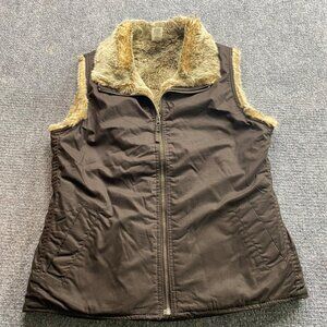 GAP Vest Womens M Reversible Beige Faux‎ Fur Brown Cotton Zipper Closure Glam